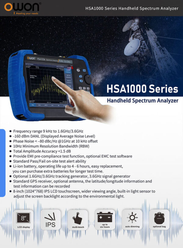 Analizator widma przenośny HSA1036TG 9kHz - 3.6 GHz + generator śledzący - obrazek 2