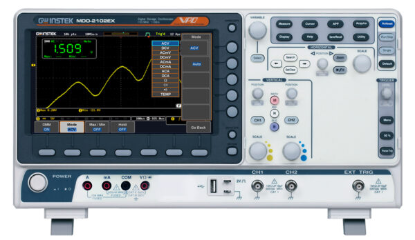 Oscyloskop cyfrowy wielofunkcyjny MDO-2102EX 2x100MHz; analizator widma 500MHz, generator funkcyjny 2x25MHz, multimetr , zasilacz