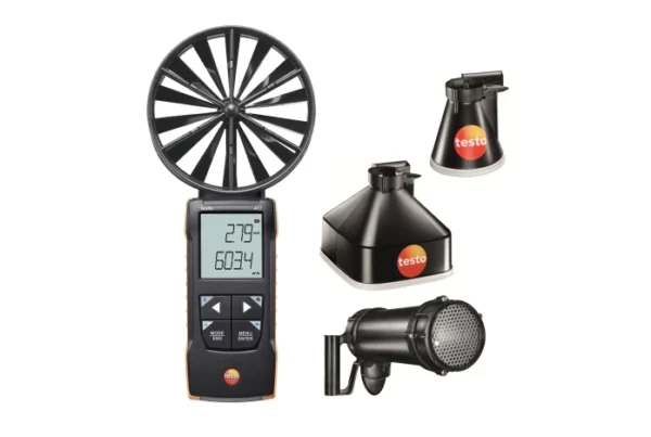 testo 417 - Cyfrowy anemometr wiatraczkowy z rękawami pomiarowymi i prostownicą strumienia objętościowego.