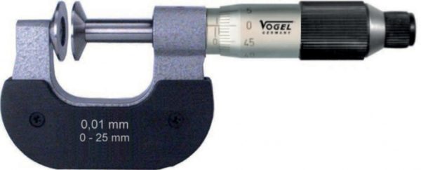 23 1121 Mikrometr zewnętrzny 0-25 mm / 0,01 mm, talerzykowy do kół zębatych DIN 863, VOGEL - obrazek 2
