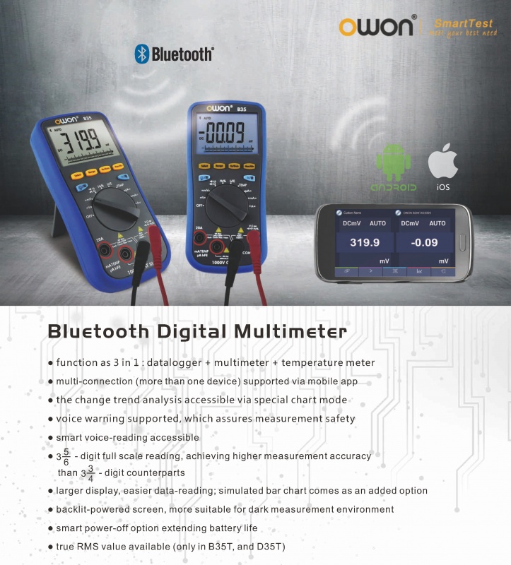 Multimetr cyfrowy B35 Bluetooth-datalogger OWON Multimetr cyfrowy B35 Bluetooth-datalogger OWON