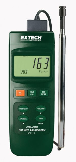 Wytrzymały termoanemometr CFM z gorącym drutem – Extech 407119
