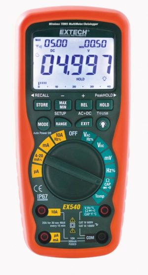 Przemysłowy multimetr / datalogger True RMS z 12 funkcjami i interfejsem bezprzewodowym - Extech EX542