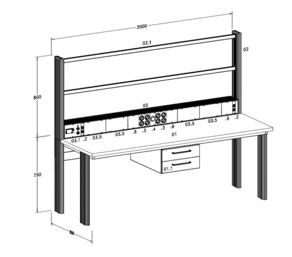 Stół Primus Basic 2000x800mm, 230V, panel montażowy - obrazek 2